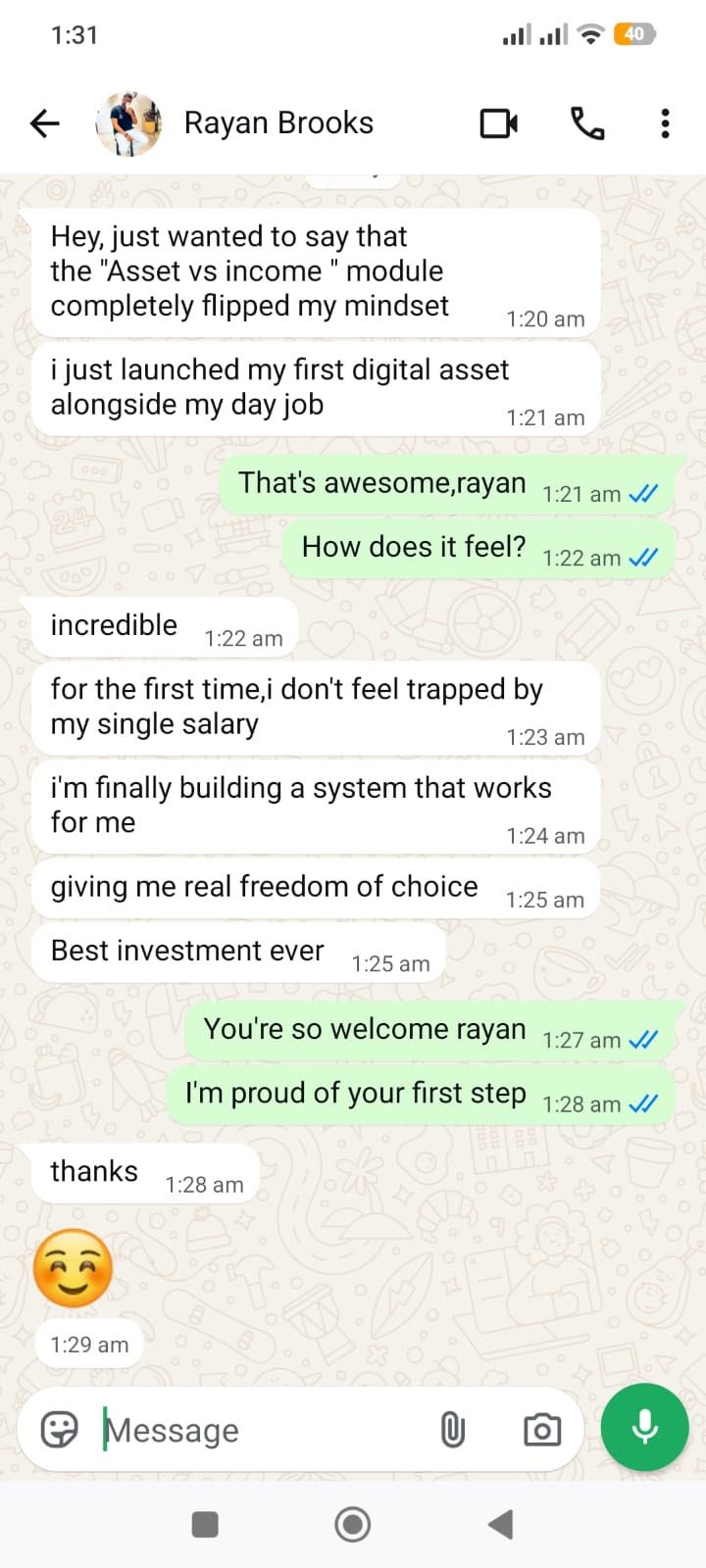 Chat message from Rayan Brooks