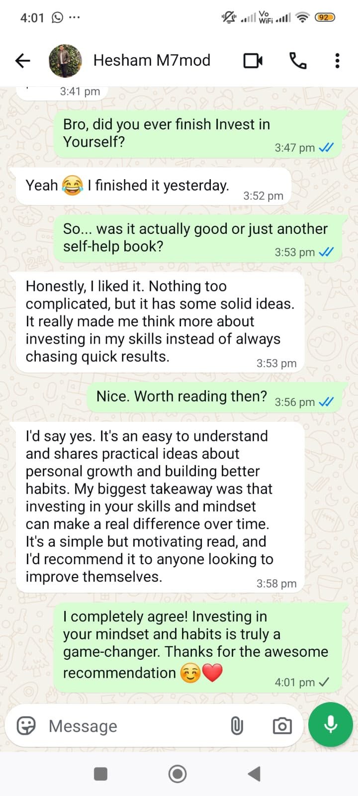 Chat message from Hesham M7mod